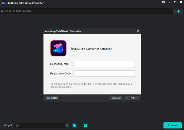 register tidal music converter