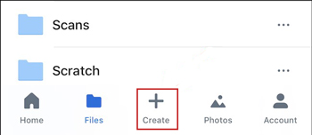 click the create tap on the dropbox app
