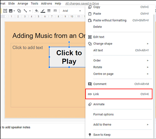 embed tidal music in google slides by links