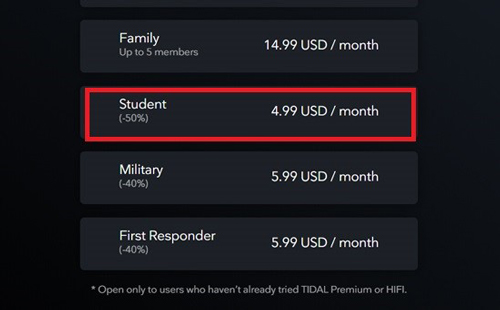 tidal student plan