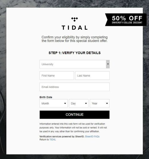 verification for tidal music student discount