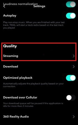 change tidal streaming quality